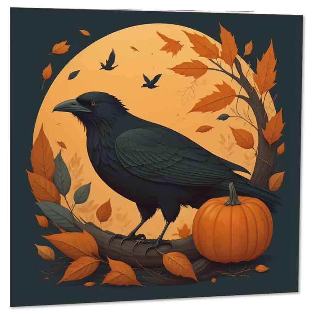 Raven Pumpkin Greeting Card Autumn 145 x 145mm - Purple Fox Gifts