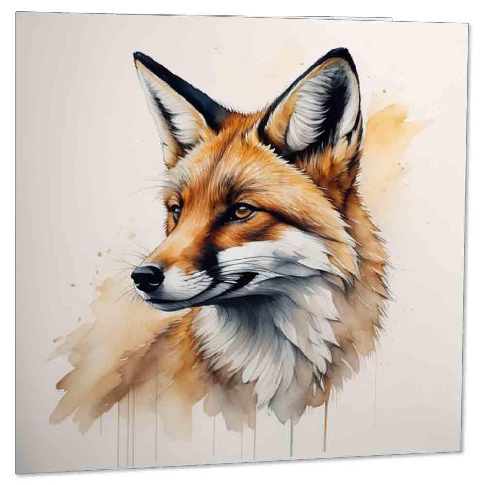 Watercolour Fox Birthday Card Greeting Card Fox Animal design cards 145 x 145mm - Purple Fox Gifts