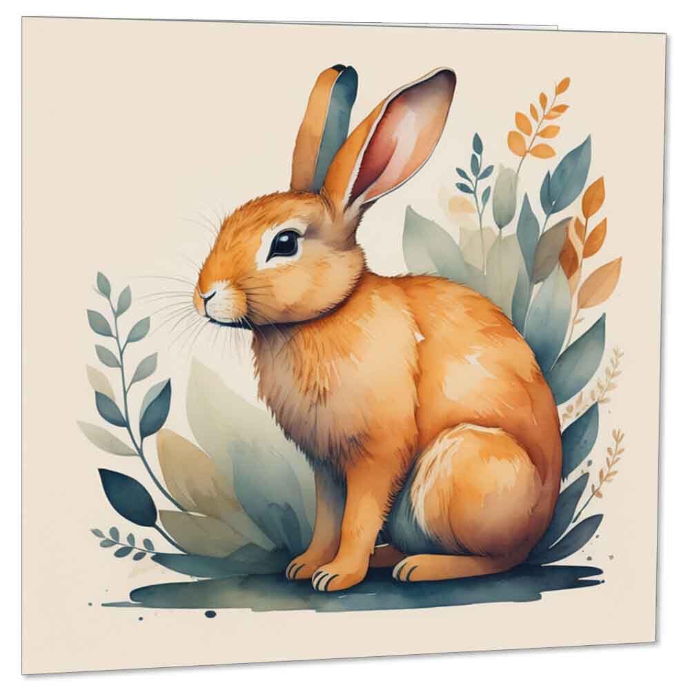 Rabbit Greeting Card - Watercolour Bunny Rabbit Birthday Card 145 x 145mm - Purple Fox Gifts