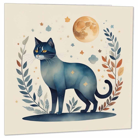 Cat Greeting Card - Cat Art Birthday Card 145 x 145mm - Purple Fox Gifts