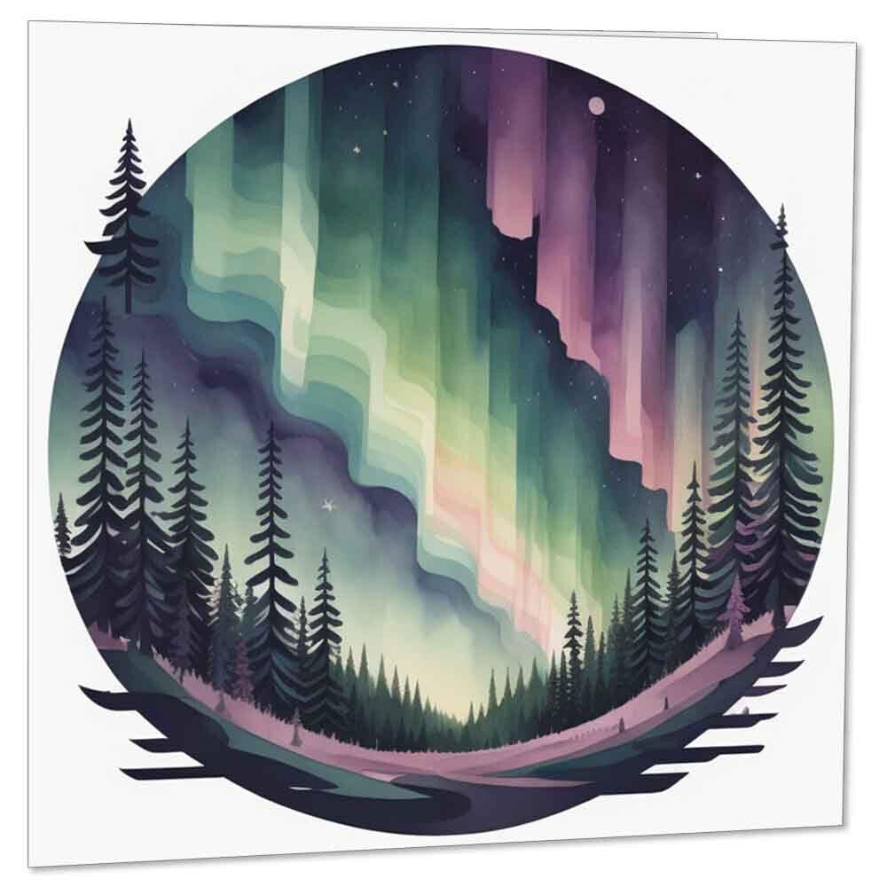 Aurora Borealis Greeting Card Northern Lights Card 145 x 145mm - Purple Fox Gifts