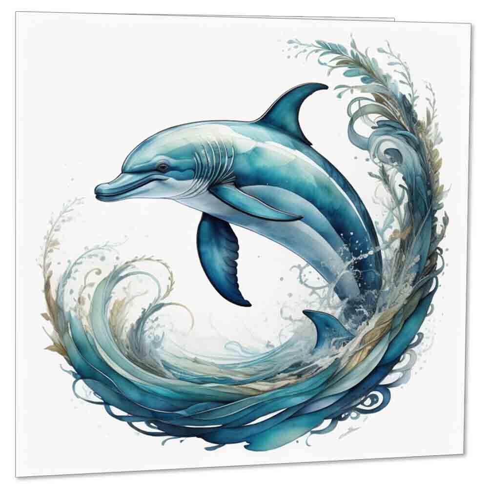 Dolphin Greeting Birthday Card Dolphins Illustration art design 145 x 145mm - Purple Fox Gifts