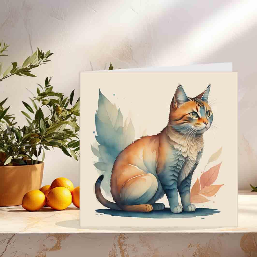 Cat Greeting Birthday Card Cute Cat Illustration design kitty kitten 145 x 145mm - Purple Fox Gifts