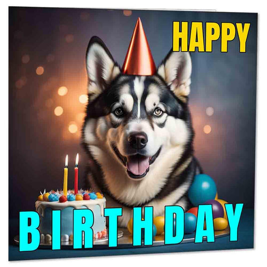Husky Birthday Card Cute Dog Husky Birthday Cards 145 x 145mm - Purple Fox Gifts