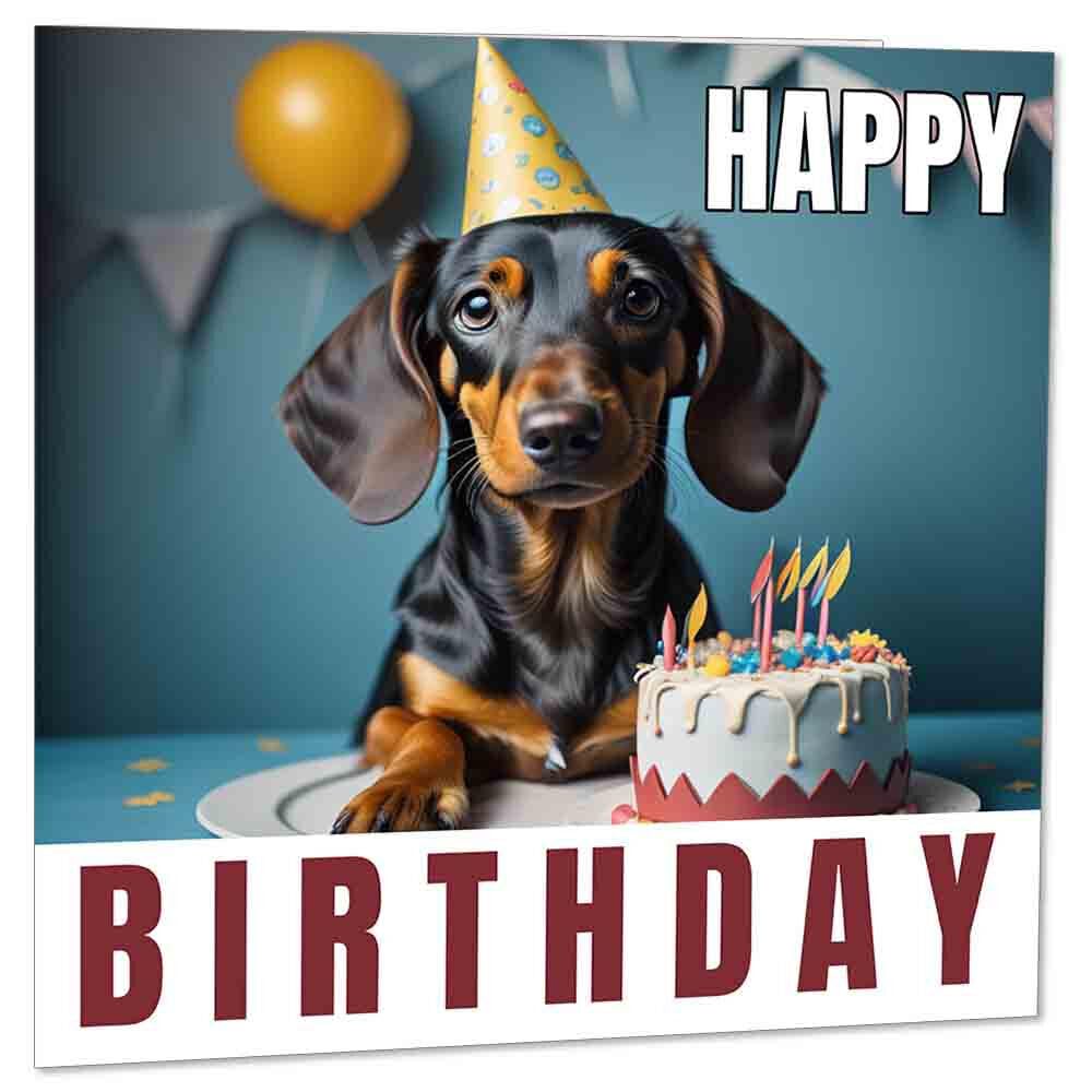 Sausage Dog Birthday Card Dachshund Birthday Cards Cute 145 x 145mm - Purple Fox Gifts