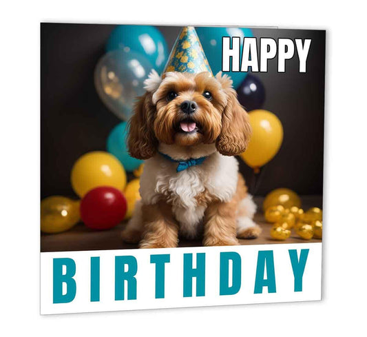 Cavapoo Birthday Card 147 x 147mm Cute Dog Happy Birthday Card bday - Purple Fox Gifts