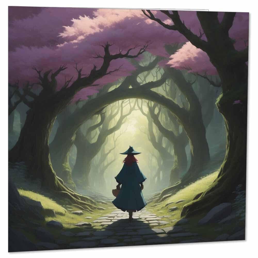 Girl in the Woods Greeting Card Forest Woodland 145 x 145mm - Purple Fox Gifts