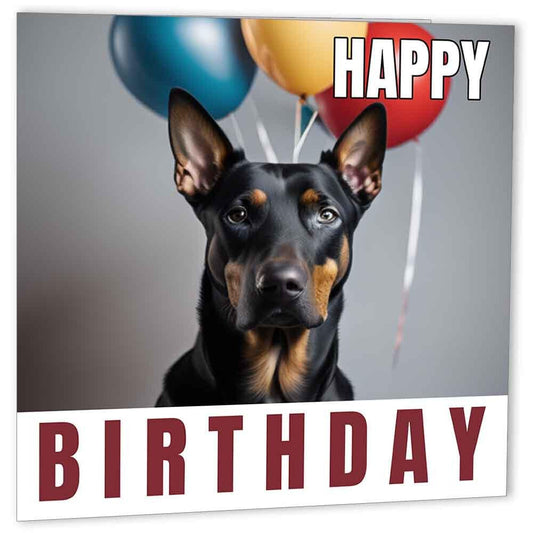 Doberman Birthday Cards 147 x 147mm Cute Happy Birthday Card - Purple Fox Gifts