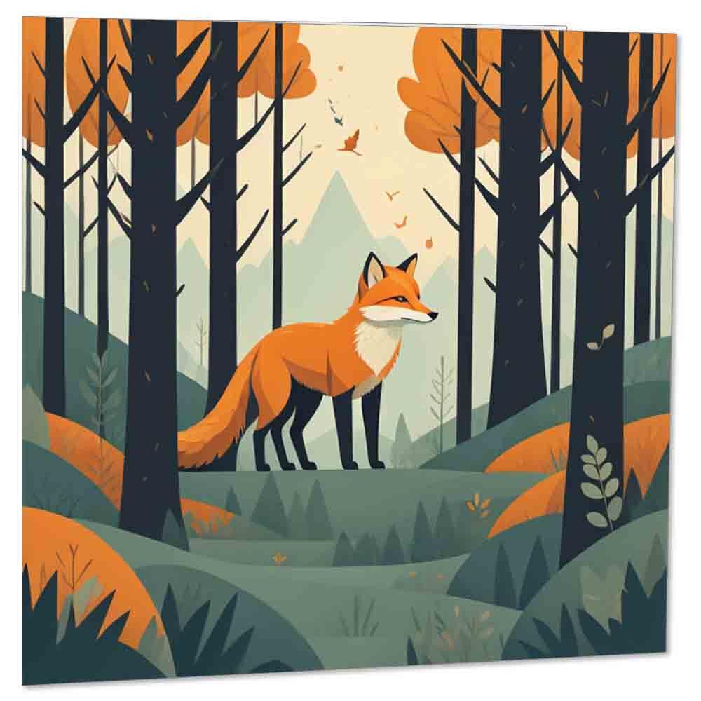 Woodland Fox Birthday Card Greeting Card Forest Woods Foxes Cards 145 x 145mm - Purple Fox Gifts