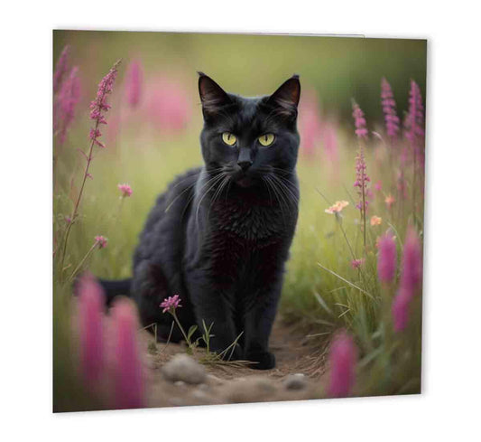 Black Cat Greeting Card Birthday Card 147mm x 147mm - Purple Fox Gifts