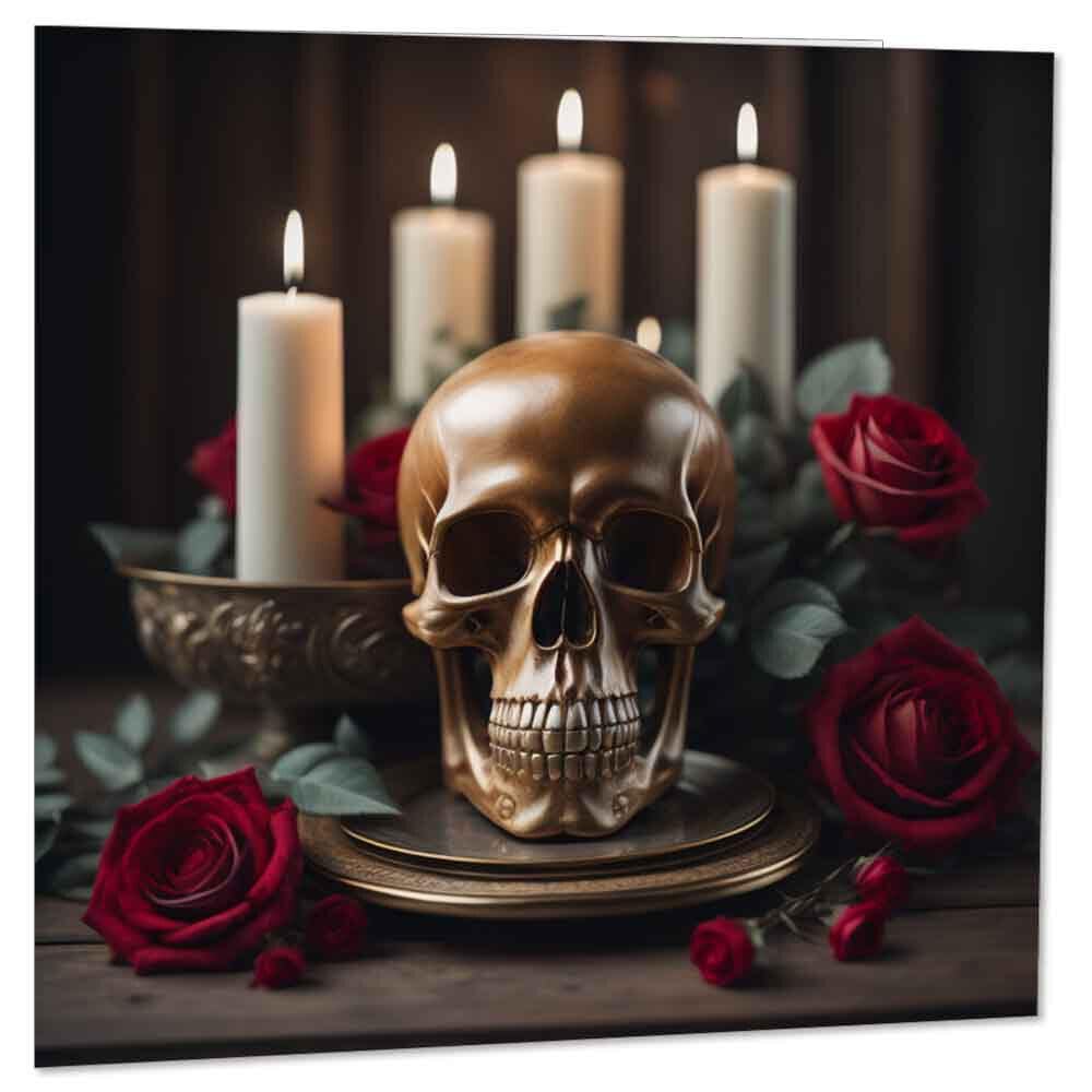 Skull Roses - Gothic Birthday Card - Goth Greeting Cards 145 x 145mm - Purple Fox Gifts