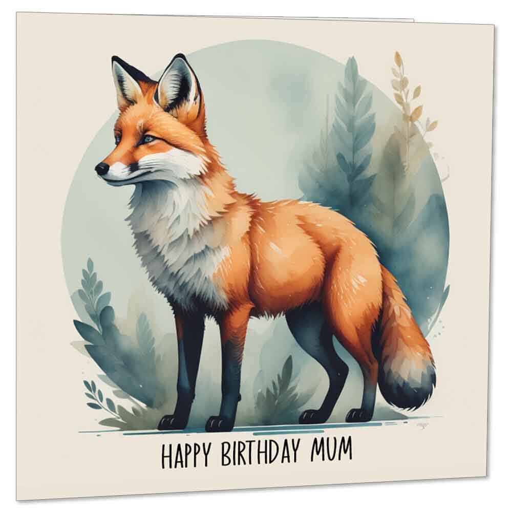 Mums Birthday Card - Cute Fox Happy Birthday Mum Card 145 x 145mm - Purple Fox Gifts