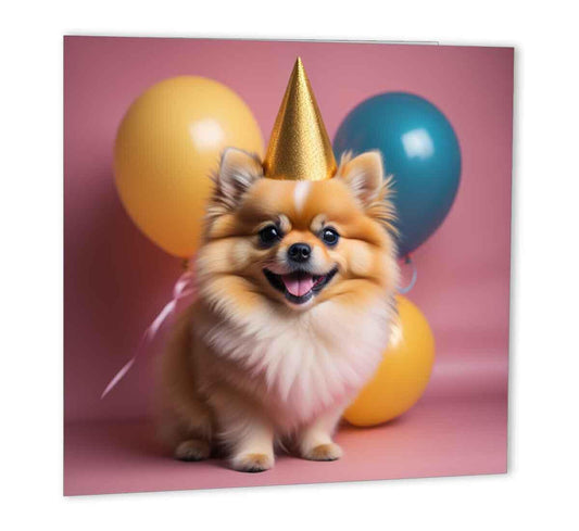 Pomeranian Birthday Card 147 x 147mm Cute Dog Happy Birthday Cards - Purple Fox Gifts