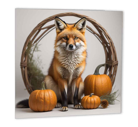 Fox Pumpkin Greeting Card Halloween foxes greeting card 147mm x 147mm - Purple Fox Gifts