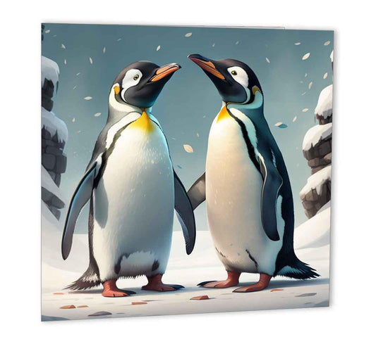 Penguin Birthday Card Cute Penguins Greeting Card 147mm x 147mm - Purple Fox Gifts