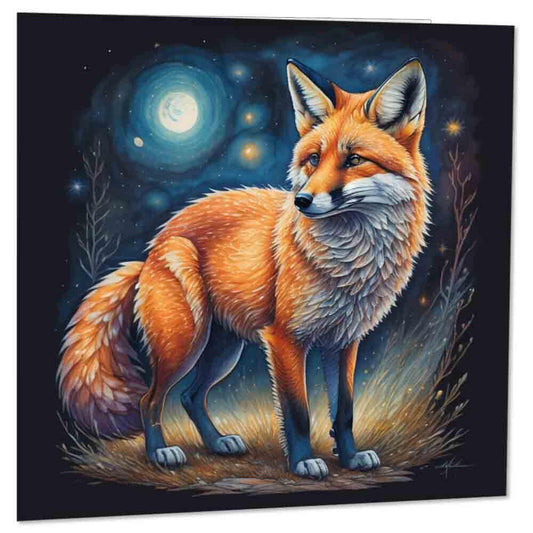 Fox Greeting Card - Birthday Card Watercolour Fox Design Anima1s 145 x 145mm - Purple Fox Gifts