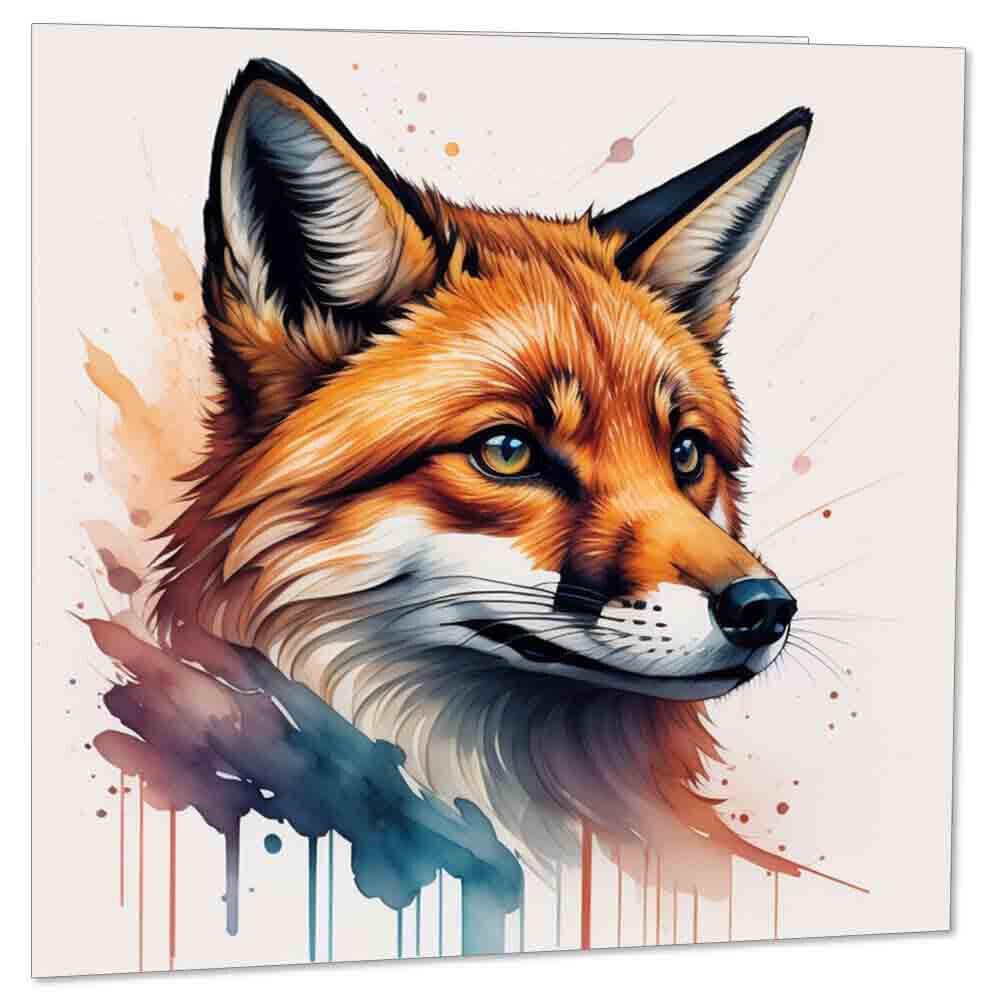 Watercolour Fox Greeting Card Birthday Card Fox Art Drawing 145 x 145mm - Purple Fox Gifts