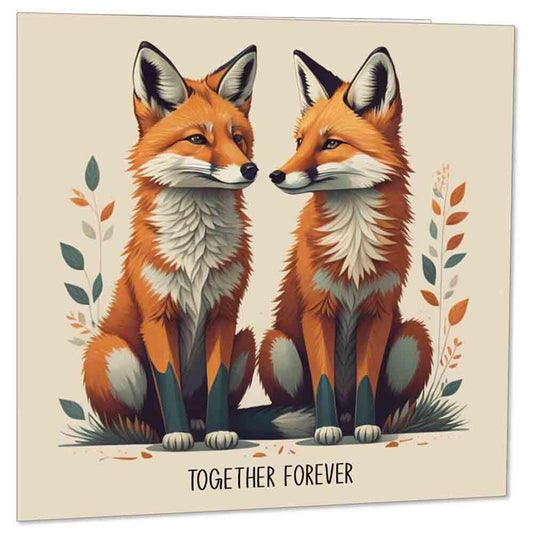 Cute Fox Anniversary Card Foxes Birthday Card - Together Forever 145 x 145mm - Purple Fox Gifts