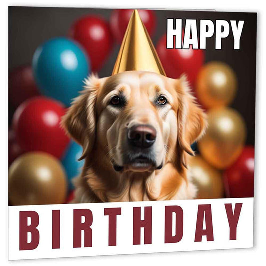 Golden Retriever Birthday Cards 147 x 147mm Cute Happy Birthday Card - Purple Fox Gifts