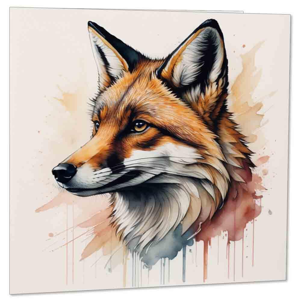 Fox Greeting Card Fox Design Painted Watercolour Birthday Card 145 x 145mm - Purple Fox Gifts