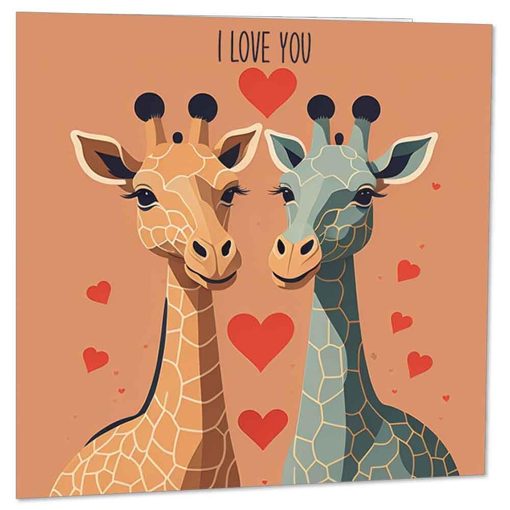 Giraffe Anniversary Card - I Love You - Cute boyfriend Girlfriend Wife Husband - Purple Fox Gifts