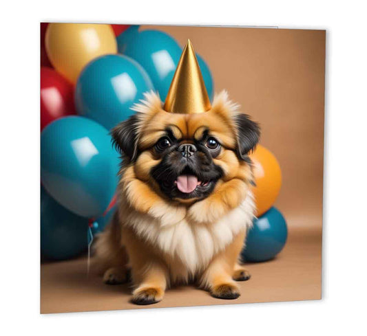 Pekingese Birthday Card 147 x 147mm Cute Dog Happy Birthday Cards - Purple Fox Gifts