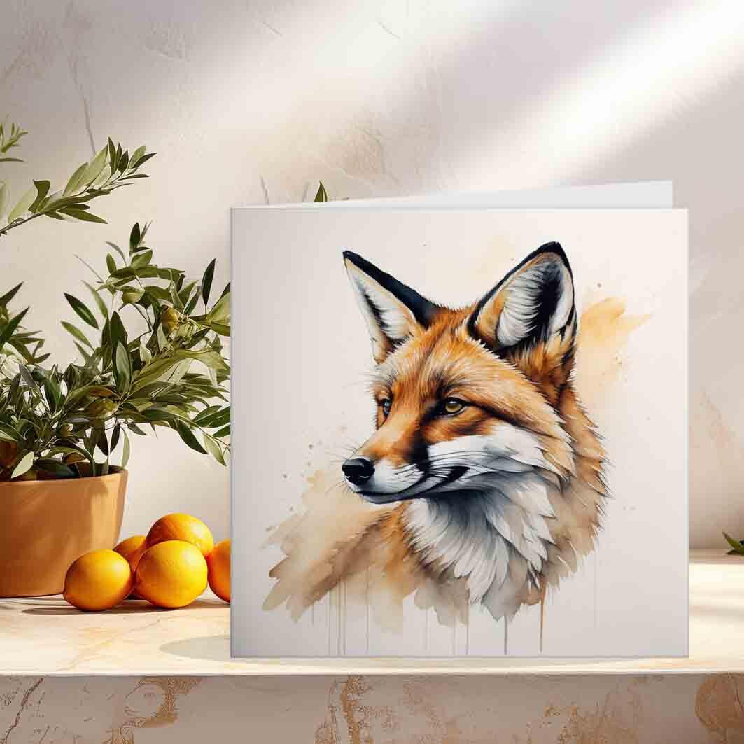 Watercolour Fox Birthday Card Greeting Card Fox Animal design cards 145 x 145mm - Purple Fox Gifts