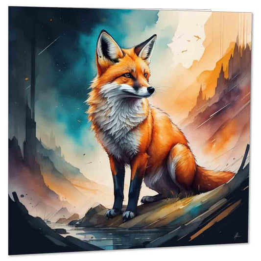 Watercolour Fox Greeting Card - Birthday Card - Watercolour Anima1 145 x 145mm - Purple Fox Gifts