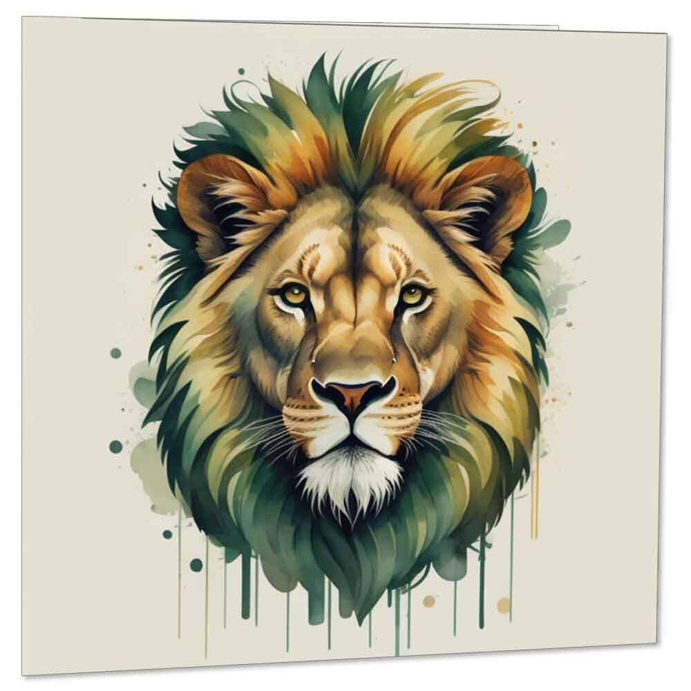 Lion Watercolour Greeting Card 145 x 145mm - Purple Fox Gifts