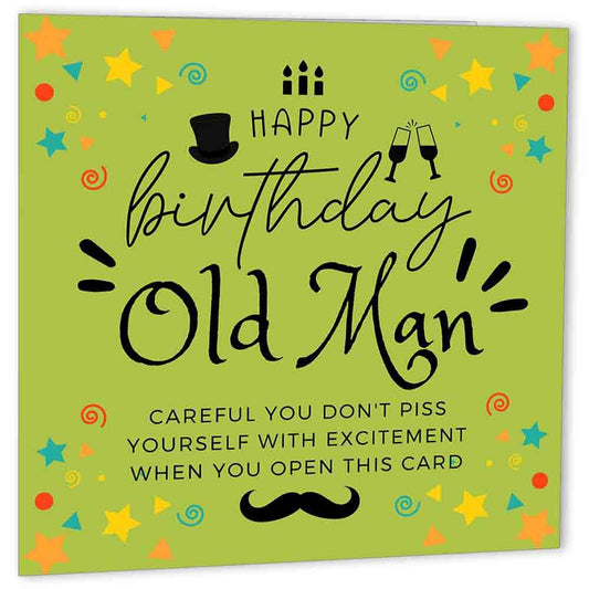 Funny Birthday Cards For Dad Rude - Old Man P*ss Yourself - Father grandad Joke - Purple Fox Gifts