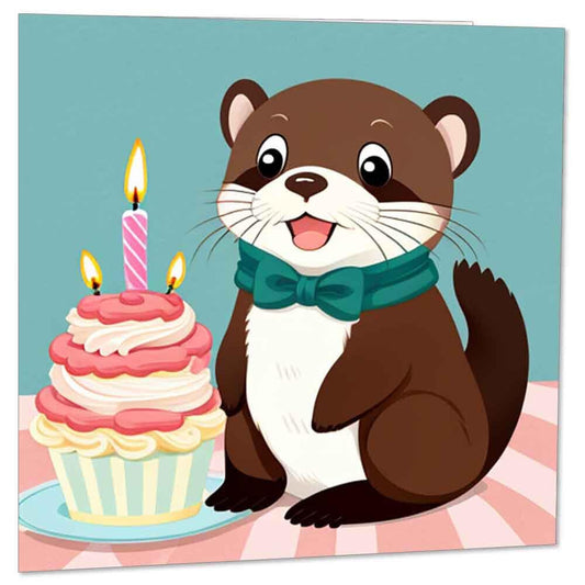 Cute Otter Birthday Card for Kids Children 145 x 145mm - Purple Fox Gifts
