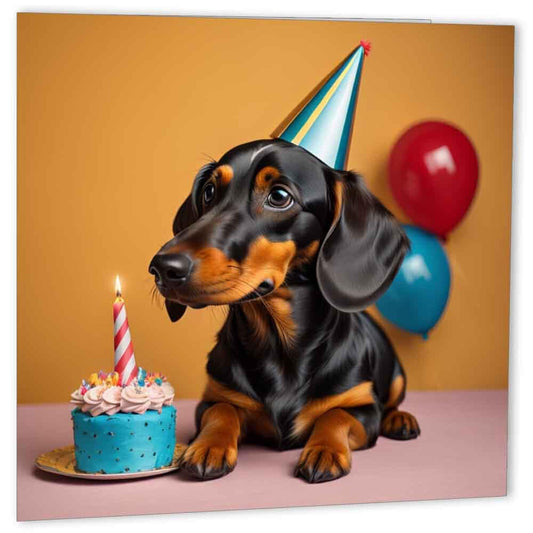 Dachshund Birthday Card Cute Sausage Dog Birthday Card 147 x 147mm - Purple Fox Gifts