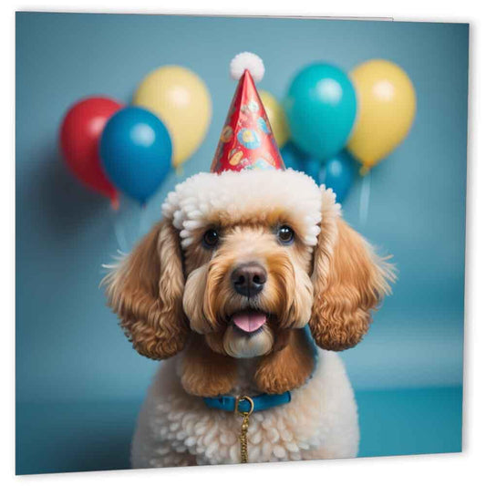 Poodle Birthday Card 147 x 147mm Cute Dog Happy Birthday Card - Purple Fox Gifts