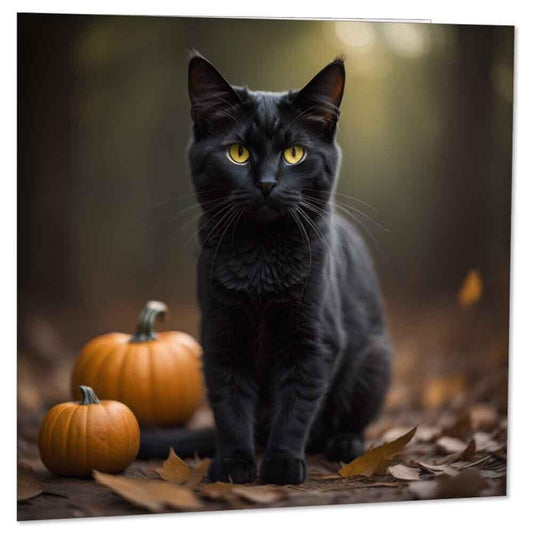 Black Cat Pumpkin Greeting Card Halloween Cards 145 x 145mm - Purple Fox Gifts