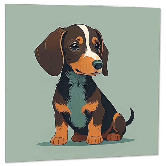 Dachshund Birthday Greeting Card - Sausage Dog Illustration Drawing 145 x 145mm - Purple Fox Gifts