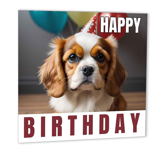 Cavalier King Charles Spaniel Birthday Card 147 x 147mm Happy Birthday Card - Purple Fox Gifts