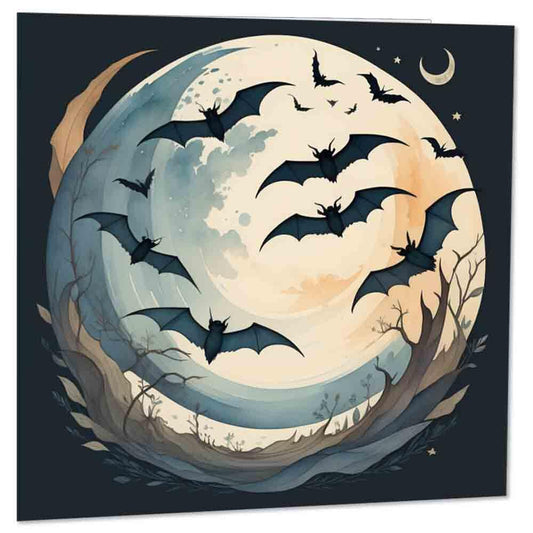 Bats Moon Greeting Card/Birthday Card 145 x 145mm - Purple Fox Gifts