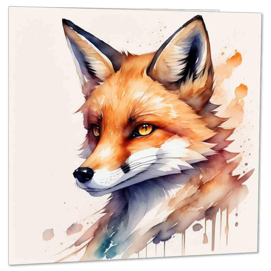 Watercolour Fox Greeting Card Birthday Card Watercolour Anima1 art 145 x 145mm - Purple Fox Gifts