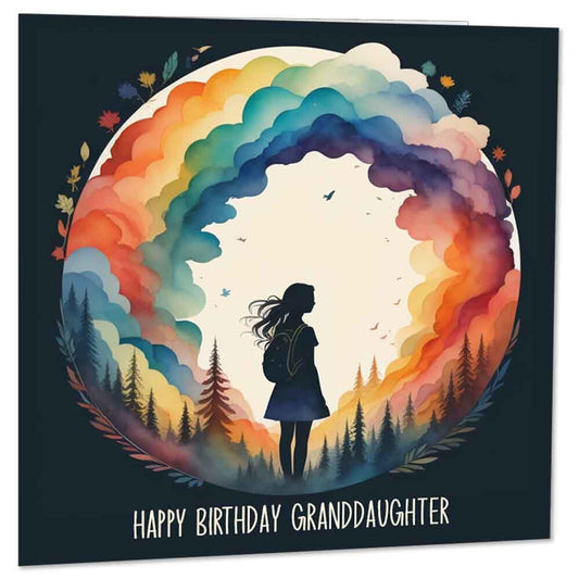 Granddaughter Birthday Card - Happy Birthday Granddaughter - Woodland Rainbow - Purple Fox Gifts