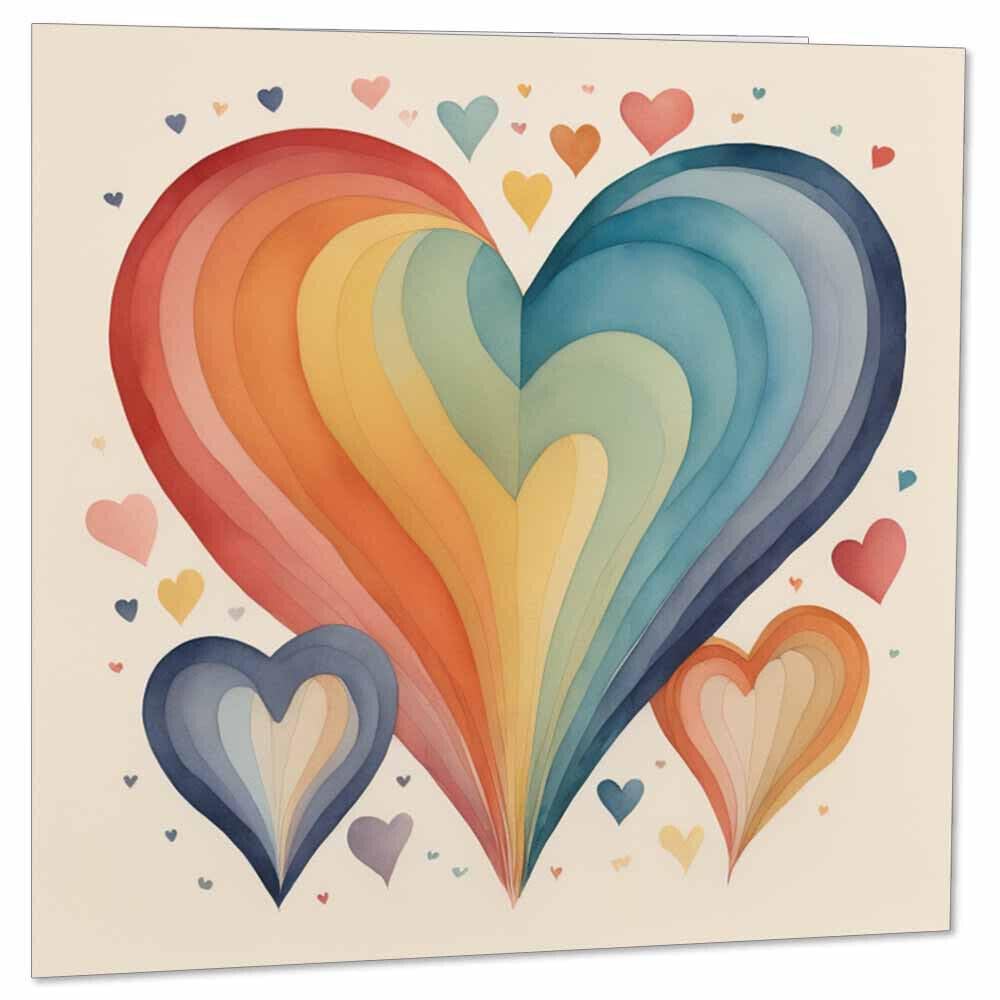 Rainbow Love Hearts Card 145 x 145mm - Purple Fox Gifts