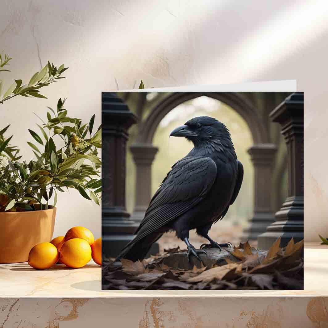 Raven Greeting Card - Birthday Halloween Autumn Gothic 147 x 147mm - Purple Fox Gifts