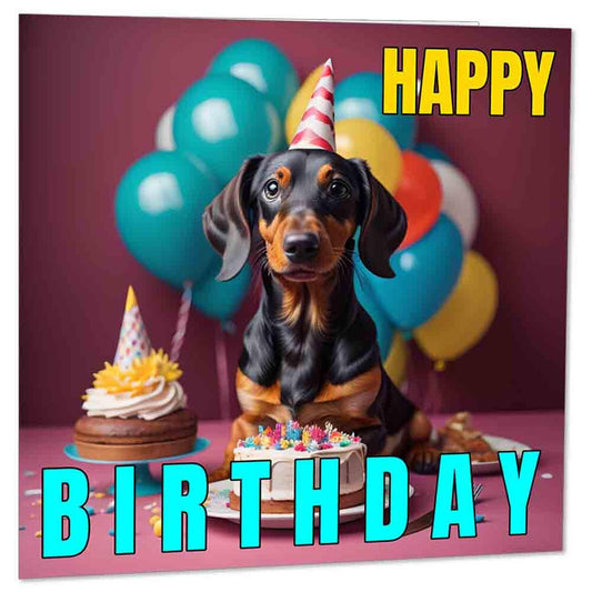 Sausage Dog Birthday Card - Dachshund Birthday Cards Cute 145 x 145mm - Purple Fox Gifts