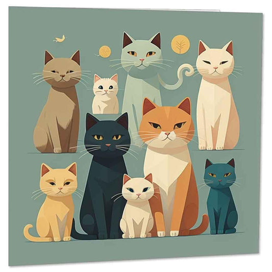 Cat Lover Birthday Card - Crazy Cat Lady Card Illustration Drawing 145 x 145mm - Purple Fox Gifts