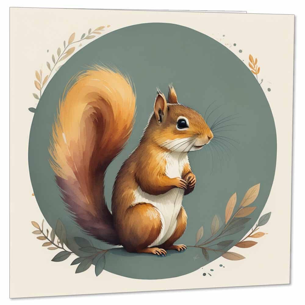 Squirrel Greeting Card - Watercolour Squirrel Cards 145 x 145mm - Purple Fox Gifts