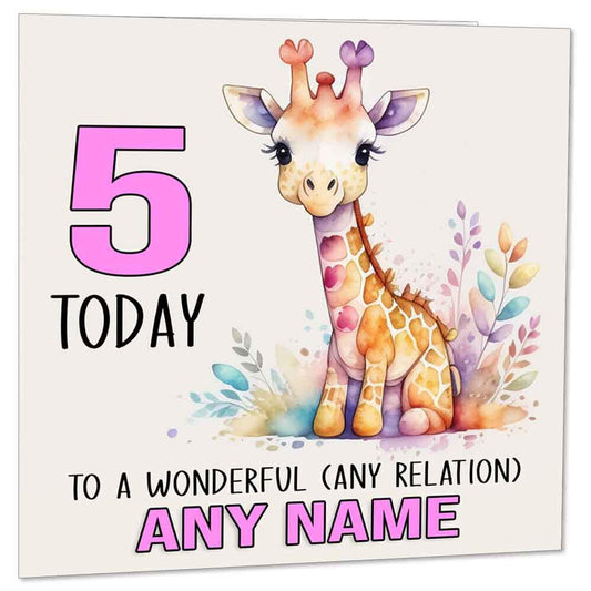 Kids Personalised Giraffe Birthday Card - Any Age & Name - Boy girl 145 x 145mm - Purple Fox Gifts