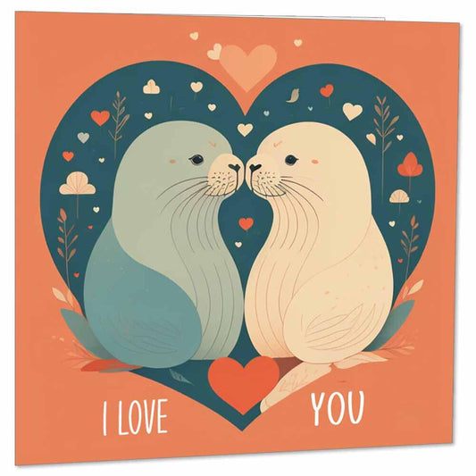 Seal Anniversary Card - I Love You - Cute Boyfriend Girlfriend Wife Husband - Purple Fox Gifts