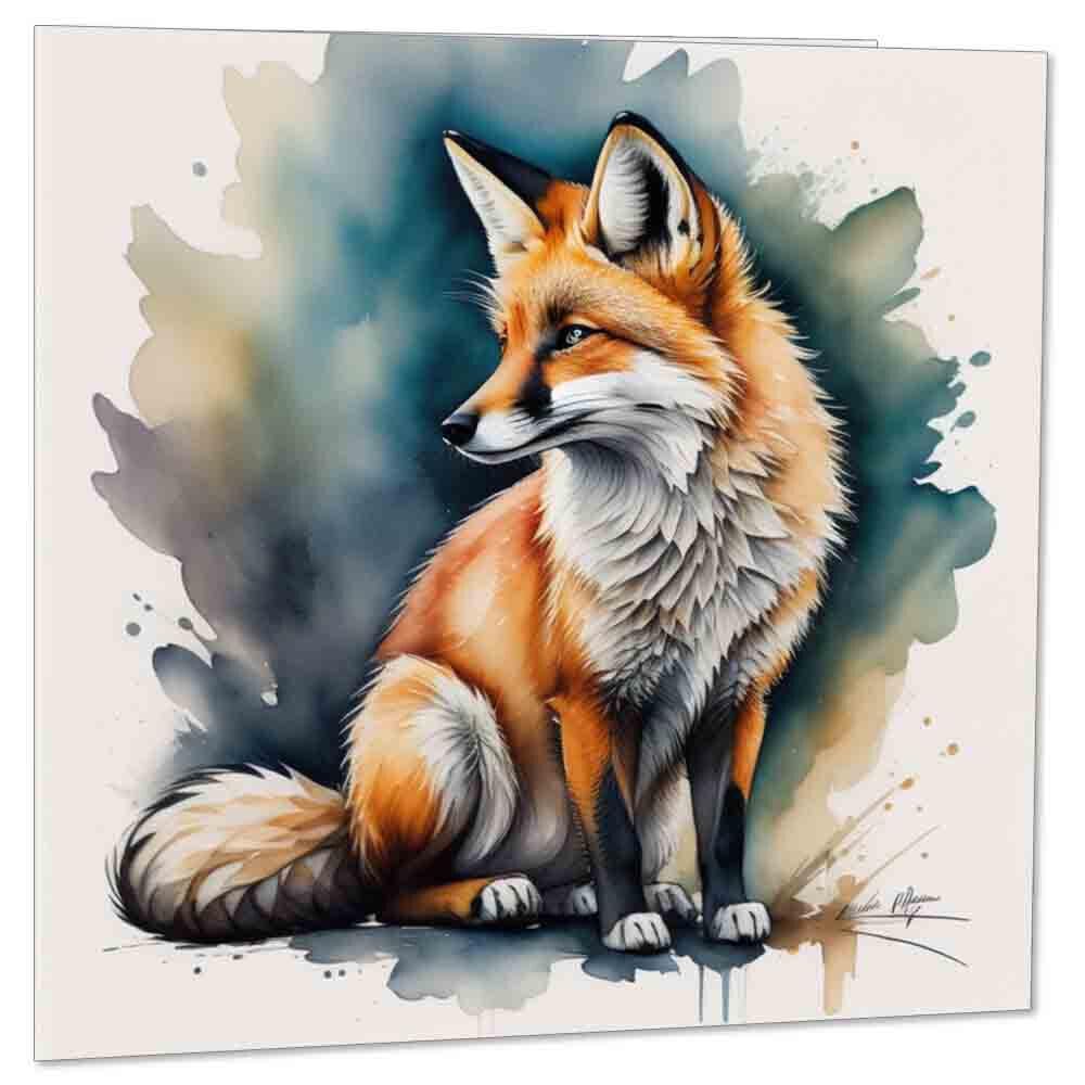 Watercolour Fox Birthday Card Greeting Cards Fox design Animal Card 145 x 145mm - Purple Fox Gifts