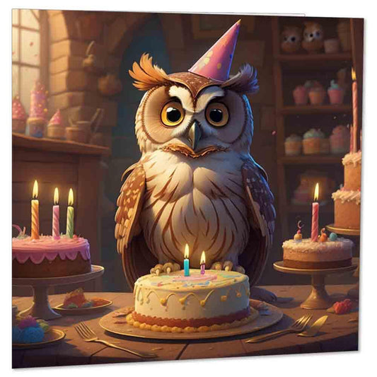 Owl Birthday Card - Happy Birthday Owl Card 145 x 145mm - Purple Fox Gifts