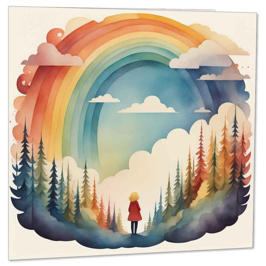 Rainbow Forest Greeting Card Cute Cards Woodland Girl 145 x 145mm - Purple Fox Gifts