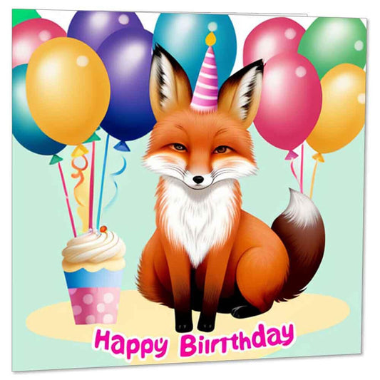 Fox Happy Birthday Card 145 x 145mm - Purple Fox Gifts